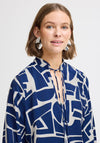 b.young Hamma Geometric Print Blouse, Navy and Cream