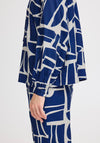 b.young Hamma Geometric Print Blouse, Navy and Cream