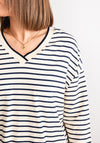 B.Young Rayette Striped V Neck Top, Cream and Navy