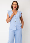 B.Young Falakka Ruffle Button Down Blouse, Blue