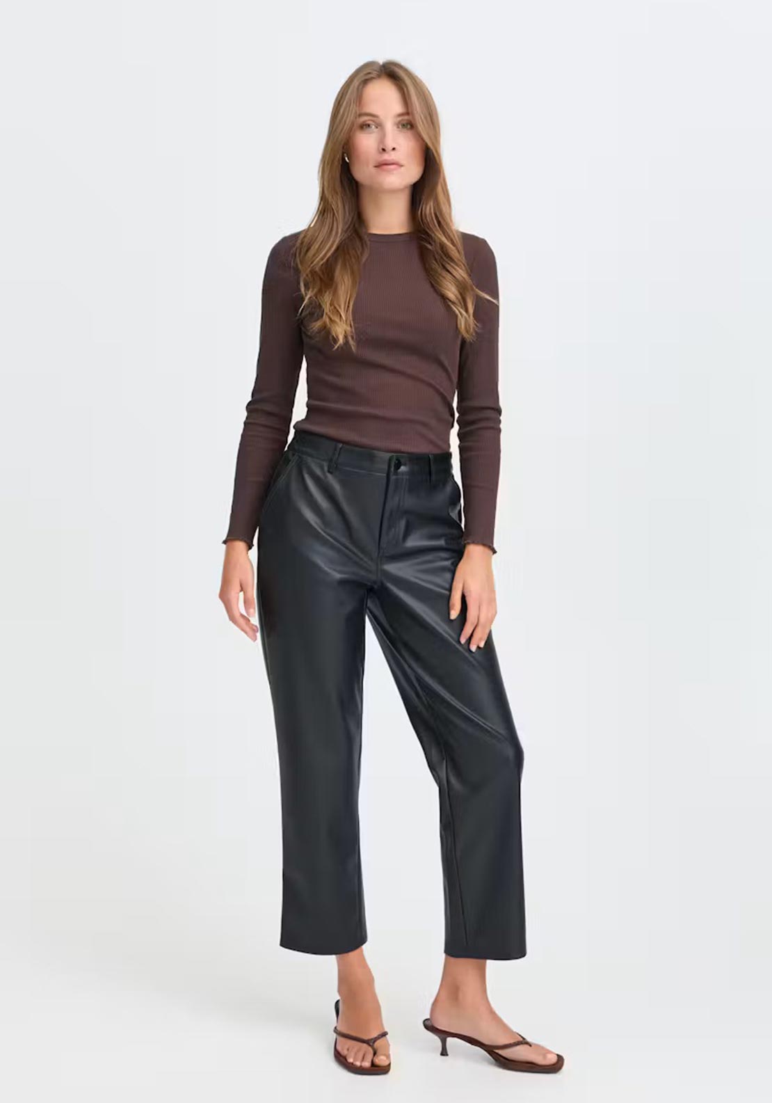 b. Young Straight Leg Faux Leather Trousers, Black