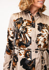 B. Young Satin Floral Midi Shirt Dress, Beige