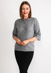 B.Young Manina Button Neck Polo Sweater, Grey