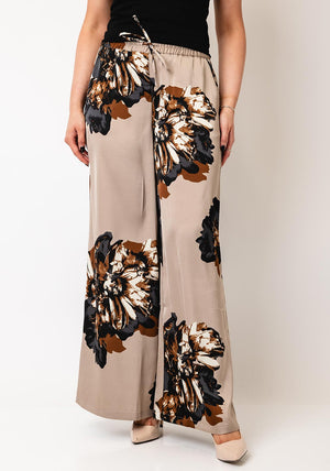 B.Young Floral Print Wide Leg Trousers, Beige
