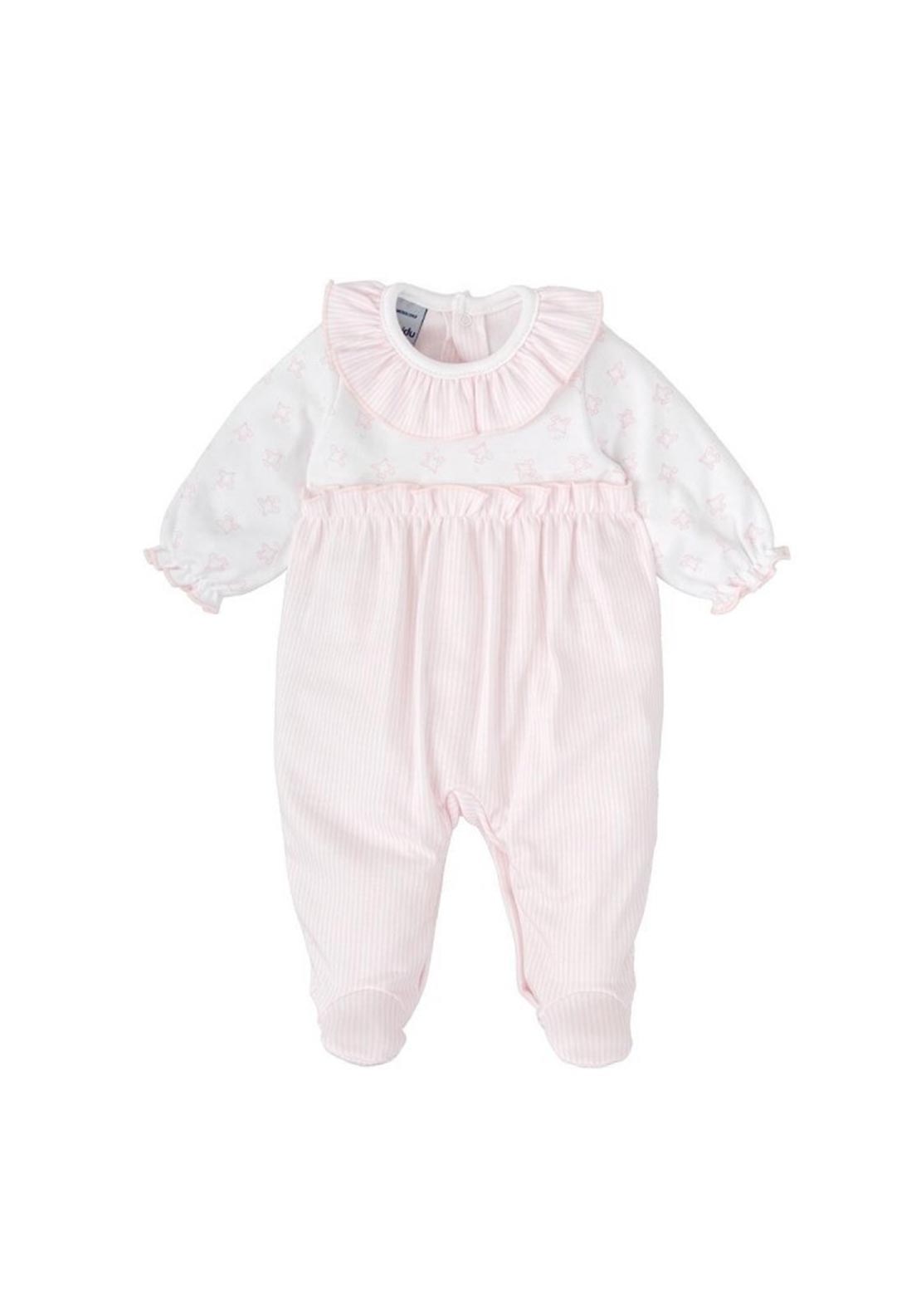 Babidu Baby Girl Stripe Frill Collar Babygrow, Pink