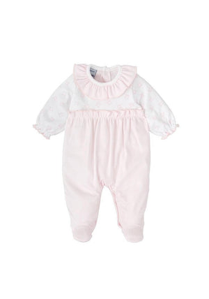 Babidu Baby Girl Stripe Frill Collar Babygrow, Pink