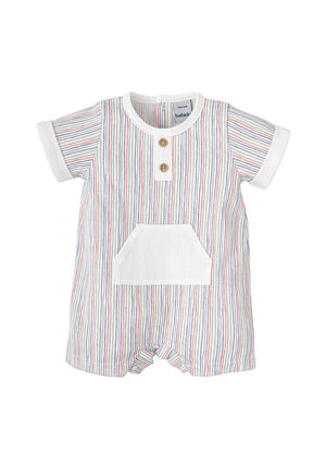 Babidu Baby Boy Stripe Romper, White Multi