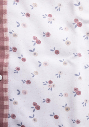 Babidu Floral Gingham Frill Sleepsuit, Pink