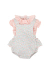 Babidu Baby Girl Floral and Stripe Short Sleeve Romper, Pink
