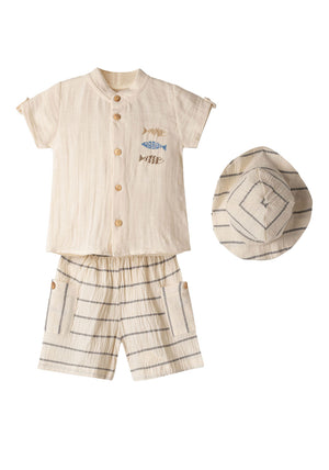 Hashtag Baby Boy Fish 3 Piece Set, Beige