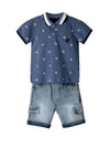 Hashtag Baby Boy Polo and Denim Cargo Short Set, Blue
