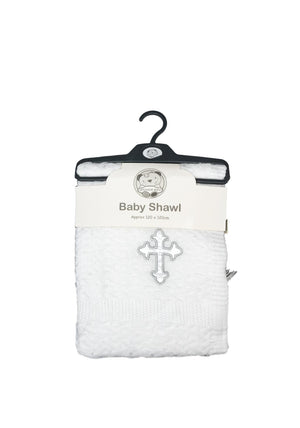 Snuggle Baby Cross Christening Shawl, White
