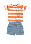 Babybol Boy Stripe Tee and Denim Short Set, Orange