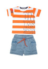 Babybol Boy Stripe Tee and Denim Short Set, Orange