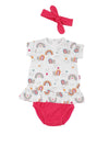 Babybol Baby Girl Rainbow Print Dress 3 Piece Set, White Multi