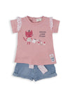 Babybol Baby Girl Denim Short and Tee Set, Pink
