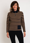 Barbara Lebek Quarter Zip Striped Top, Navy & Taupe