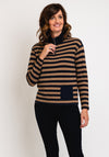Barbara Lebek Quarter Zip Striped Top, Navy & Taupe