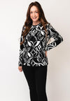 Barbara Lebek Floral Abstract Round Neck Top, Black