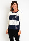 Barbara Lebek Drawstring Neckline Striped Top, Navy & Cream