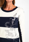 Barbara Lebek Drawstring Neckline Striped Top, Navy & Cream