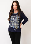 Barbara Lebek Text Print Top, Navy
