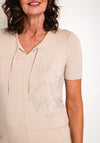 Barbara Lebek Rhinestone Drawstring Neck Top, Neutral