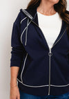 Barbara Lebek Zip-Through Contrast Piping Hooded Jacket, Navy