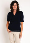 Barbara Lebek V Neck Contrast Jersey Top, Navy