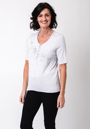 Barbara Lebek Embellished Elasticated Hem Top, Grey