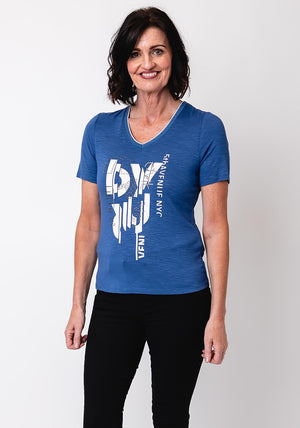Barbara Lebek Embellished V Neck T Shirt, Navy