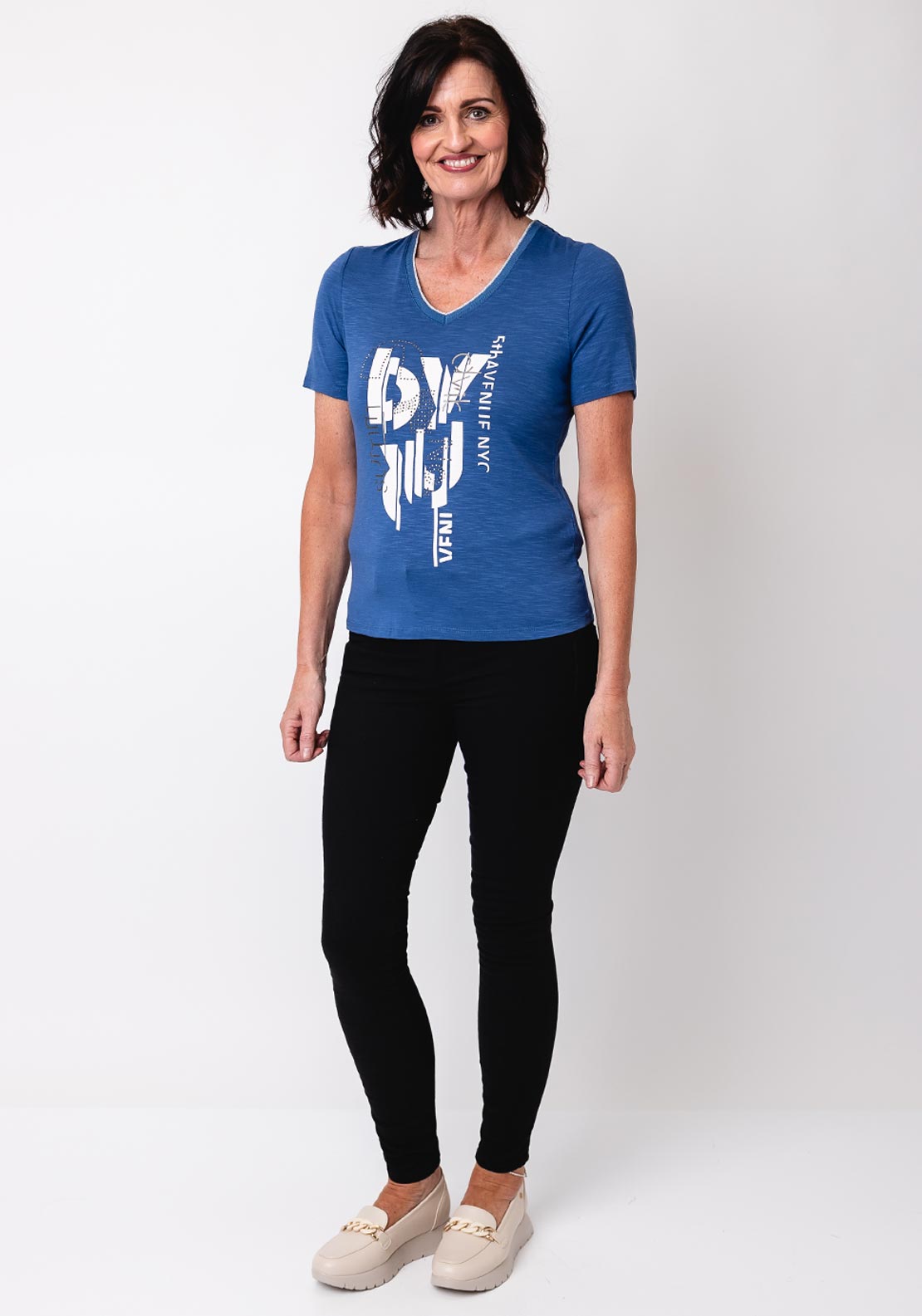 Barbara Lebek Embellished V Neck T Shirt, Navy