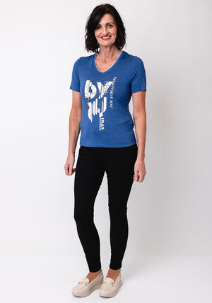 Barbara Lebek Embellished V Neck T Shirt, Navy