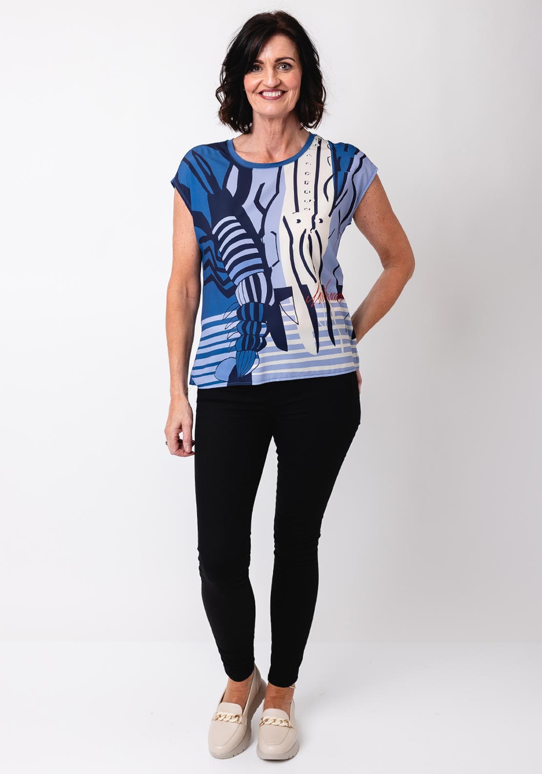 Barbara Lebek Abstract Beach Print Top, Blue