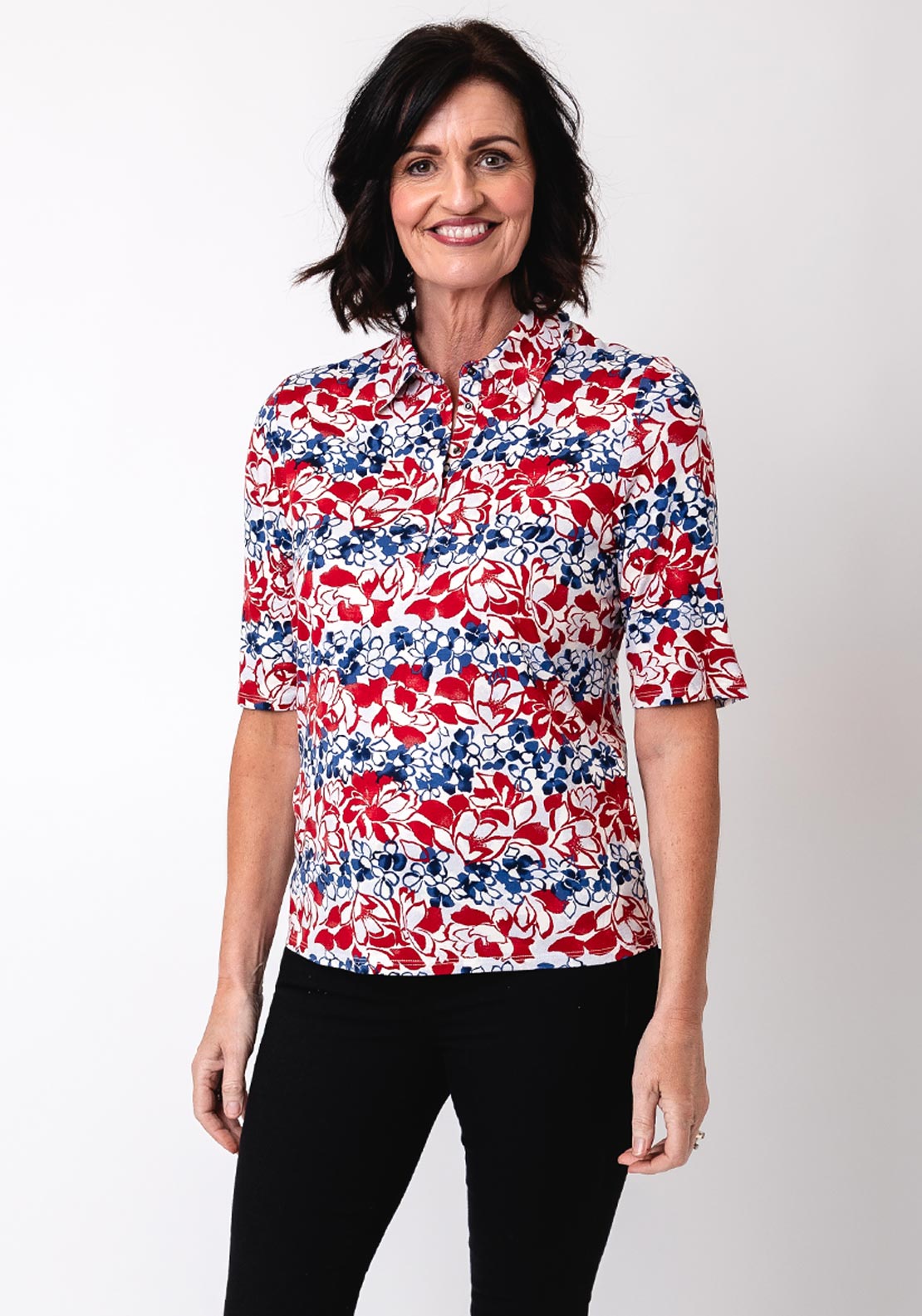 Barbara Lebek Floral Print Polo T Shirt, Red