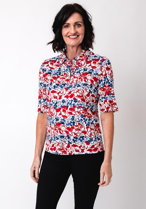 Barbara Lebek Floral Print Polo T Shirt, Red