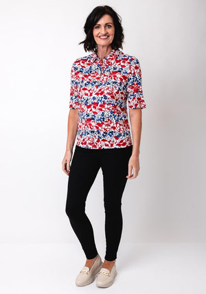 Barbara Lebek Floral Print Polo T Shirt, Red
