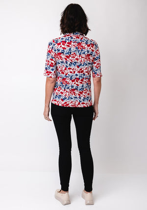 Barbara Lebek Floral Print Polo T Shirt, Red