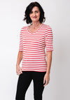 Barbara Lebek Striped V Neck Top, Red and Cream