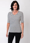 Barbara Lebek Striped V Neck Top, Navy and Cream