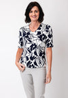Barbara Lebek Floral Print T Shirt, Navy and White