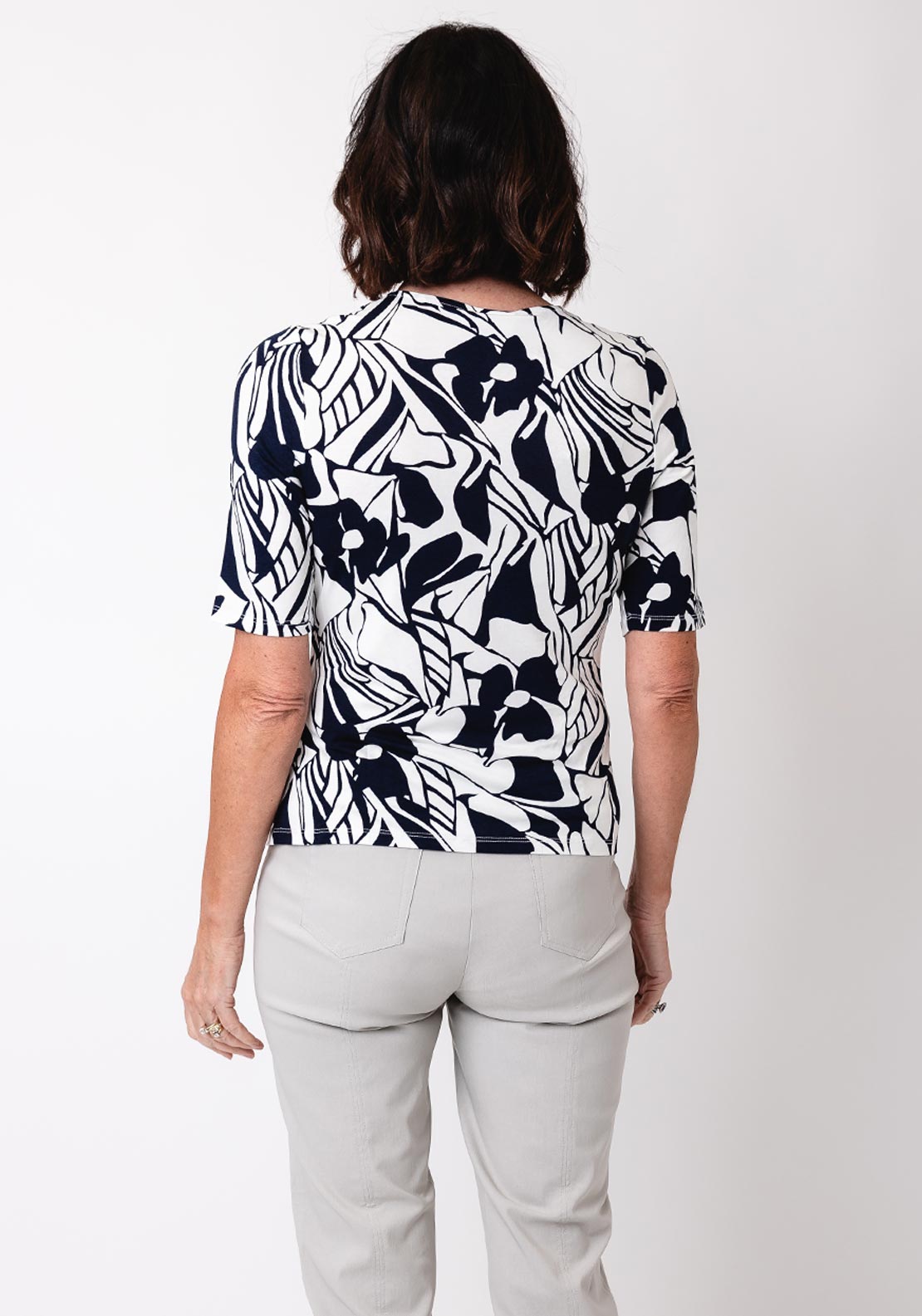 Barbara Lebek Floral Print T Shirt, Navy and White