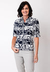 Barbara Lebek Floral Print Polo T Shirt, Navy and White