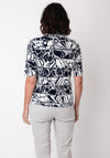 Barbara Lebek Floral Print Polo T Shirt, Navy and White