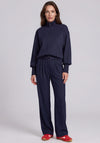 Babara Lebek Pinstripe Wide Leg Trousers, Navy