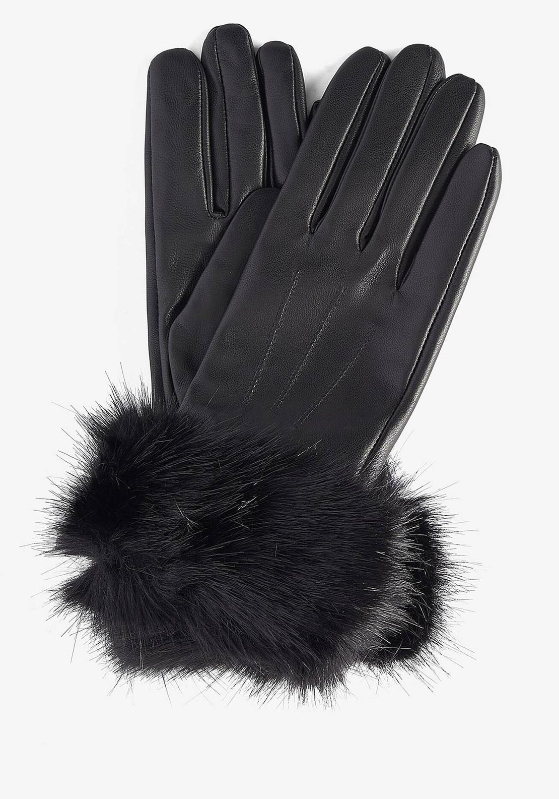 Barbour Leather with Faux Fur Trim Gloves, Black