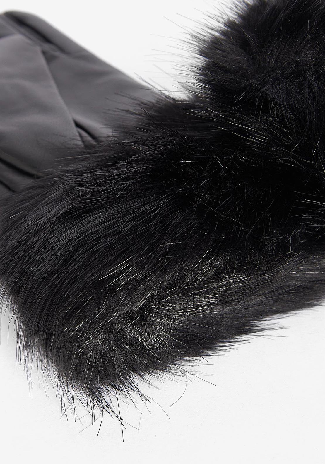 Barbour Leather with Faux Fur Trim Gloves, Black