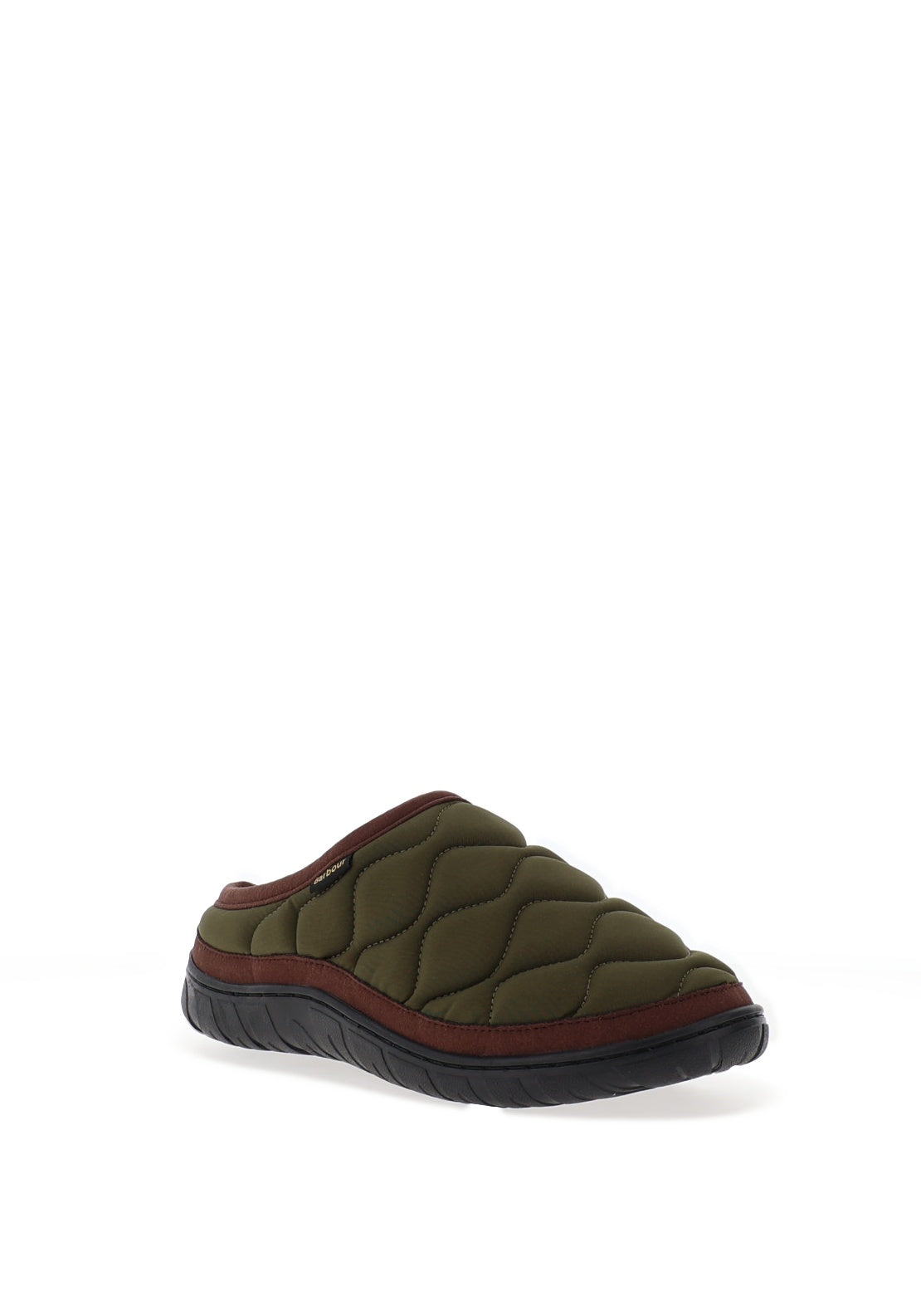 Barbour Outdale Quilted Slippers, Green & Brown