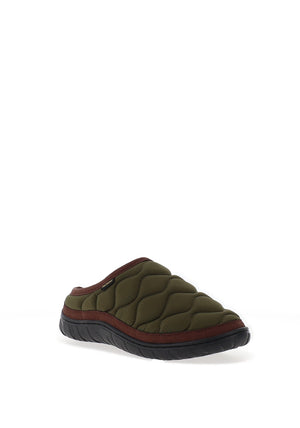 Barbour Outdale Quilted Slippers, Green & Brown