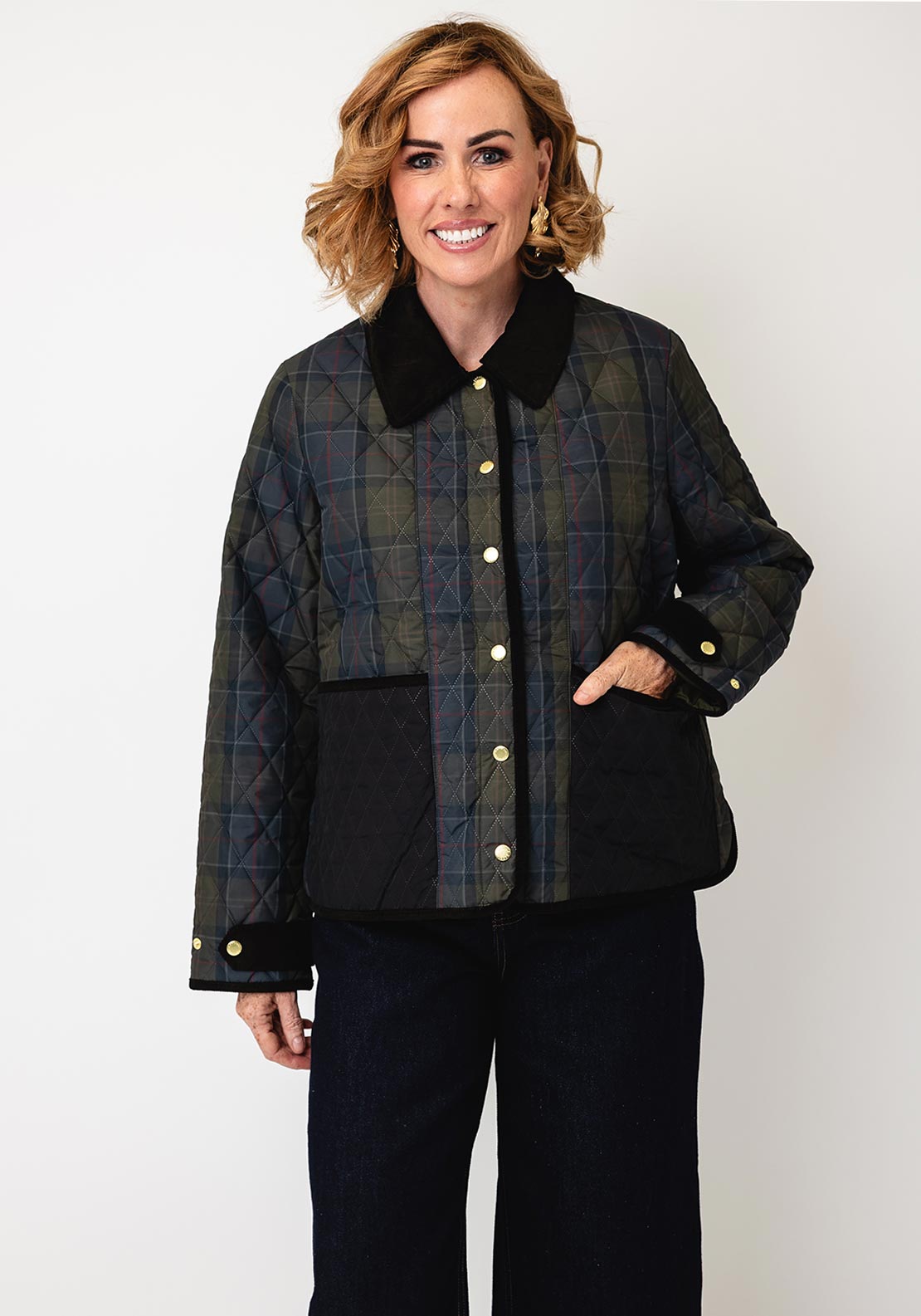 Barbour Ainsdale Checked Quilted Coat, Green Multi